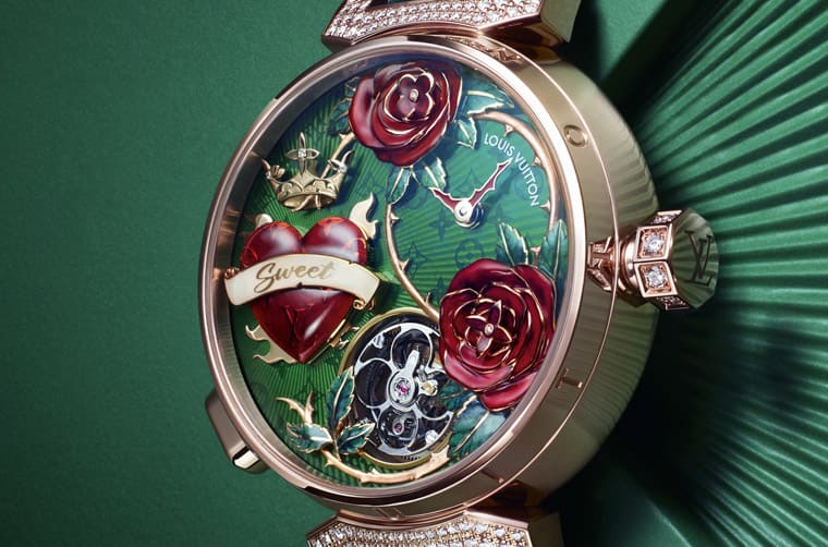 路易威登Tambour玫瑰愛心活動裝置陀飛輪啟動瞬間手表魅力再升級-復刻表