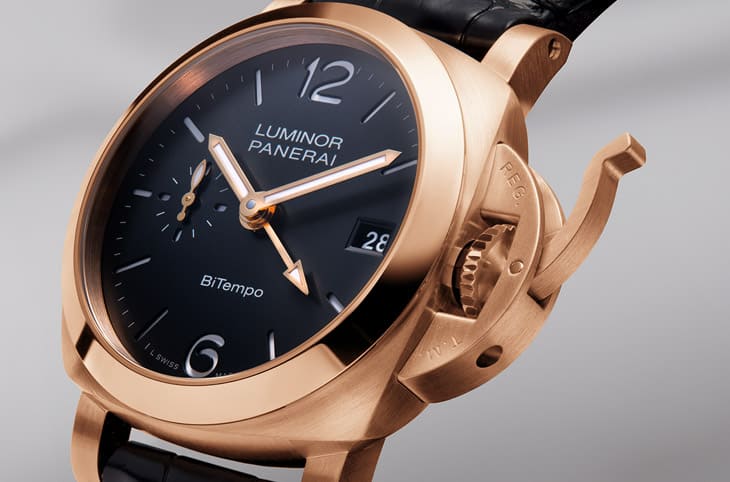 沛納海Luminor PAM01641改以Goldtech紅金搭配實用兩地時間功能-復刻表